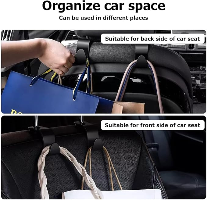 Car Seat Headrest Hook, 4PCS Multifunctional Auto Backseat Hangers, Universal Car Interior Accessories, Vehicle Storage Organizer for Purse, Coat, Umbrella, Grocery, Bag, Handbag (Yellow)