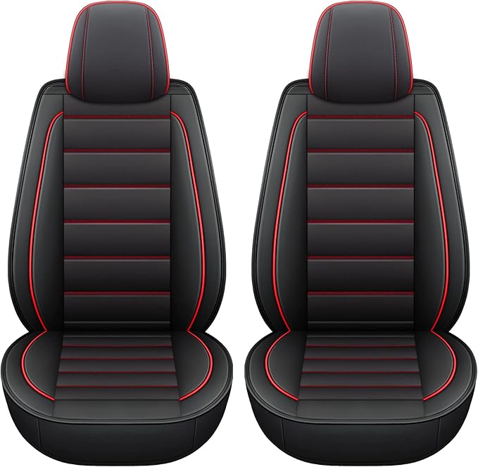 CAPITAUTO Seat Covers, Car Seat Covers Full Set, Black Car Seat Cover, Car Seat Covers Front Seats Back Seat Cover, Waterproof Faux Leather Seat Covers Fit for Most Cars Trucks SUV(Black&Red)