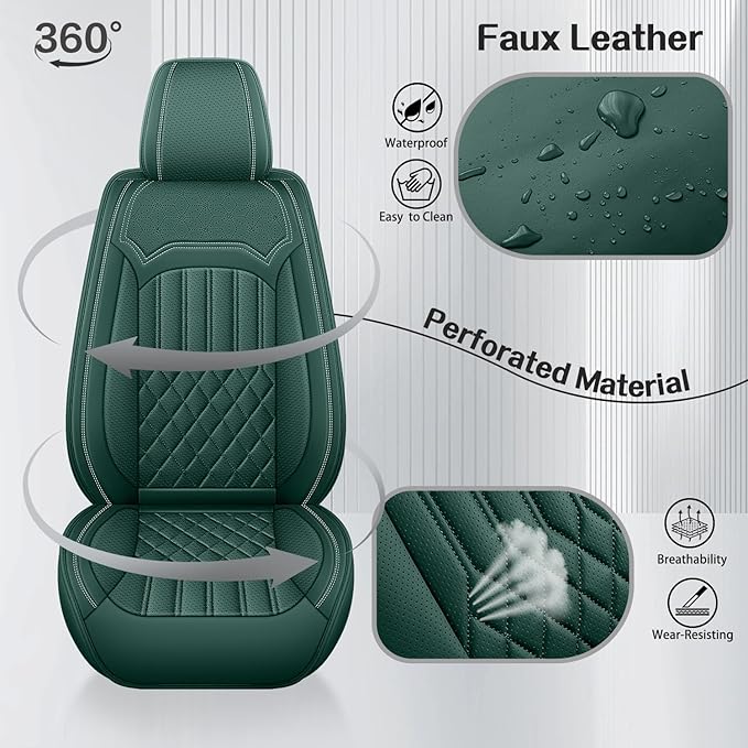 Car Seat Covers for Genesis GV70 2022-2025 2026, Full Set Premium Nappa Leather Waterproof Breathable Anti-Slip Airbag Compatible Car Seats Protector, Soft Car Interior Seats Cover (Green)