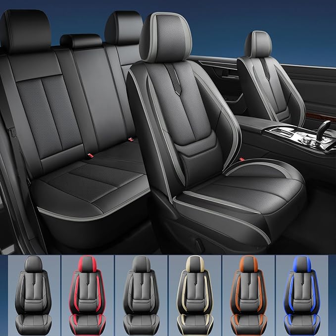 Fit Equus Car Seat Covers for Hyundai Equus 2011-2014 2015 -Upgraded Premium Waterproof & Breathable Leather,Airbag Compatible,All-Weather Seat Cushion Protector,2 Front/Black-Grey
