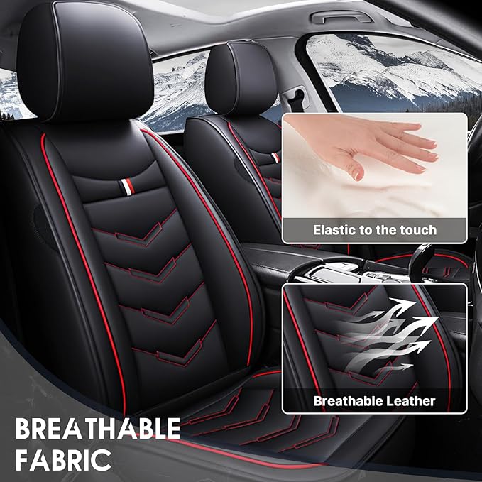 Car Seat Cover 2 Seats for Chevrolet Camaro 2000-2024, Durable Wear Resistant Waterproof Vehicle Cushion Covers, Breathable No Odor Premium Leather Vehicle Seat Cover.(Standard, Black Red)