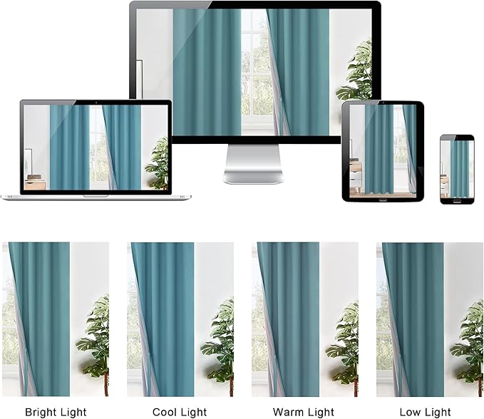 XWZO 100% Blackout Curtains - Thermal Insulated Black Liner Curtains, Noise Reducing and Heat Blocking Drapes for Hall and Studio Windows with Tiebacks, Stone Blue, W70 x L84, Set of 2