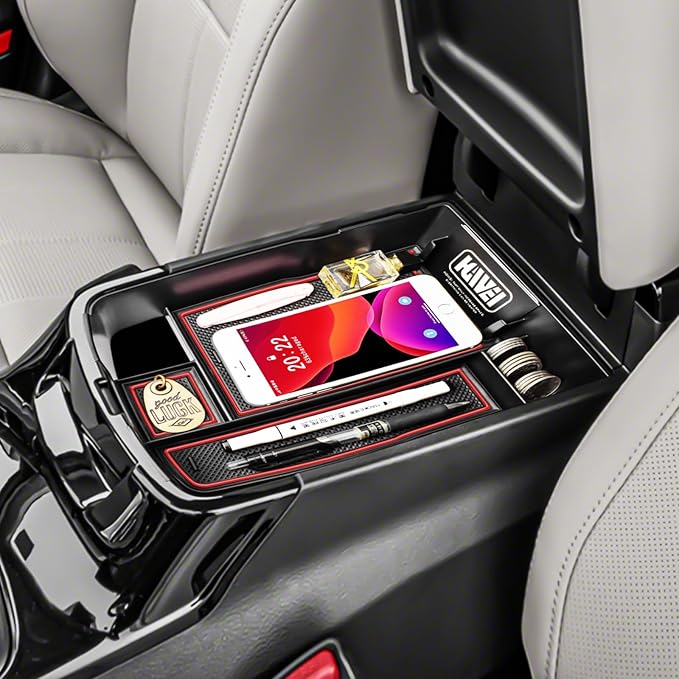 HGWEI Center Console Organizer Compatible with Kia Telluride 2020 2021 2022 2023 2024 2025 2026 Interior Accessories Insert Tray Coin Holder Armrest Secondary Storage Box, Red
