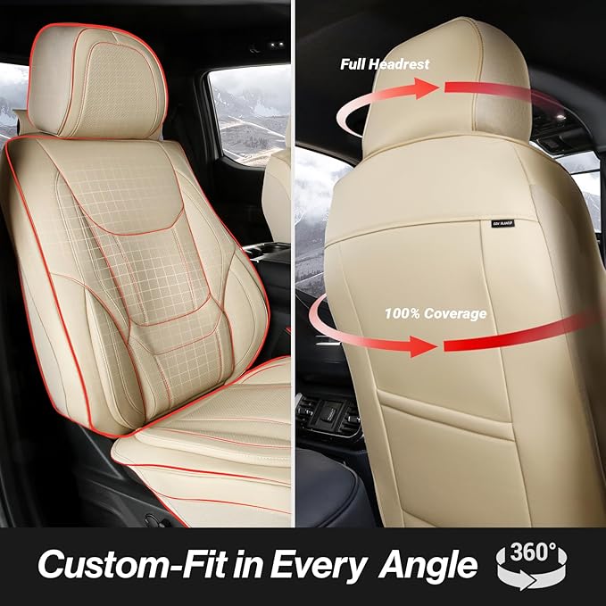 Coverland Custom Fit Car Seat Covers for SUV Compatible with [2003-2012 Infiniti FX35] PPremium Car Seat Cover Water Resistant Leather Non-Slip Interior Protectorr [Full Set Beige - Size Chart X67]