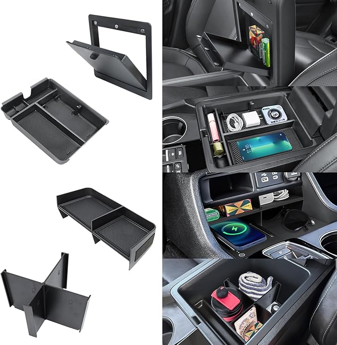 4PCS Center Console Organizer Compatible with 2023-2026 Honda Pilot/2026 Honda Passport Armrest Storage Box Divider Storage Tray & Insert Hidden Storage Box Interior Accessories