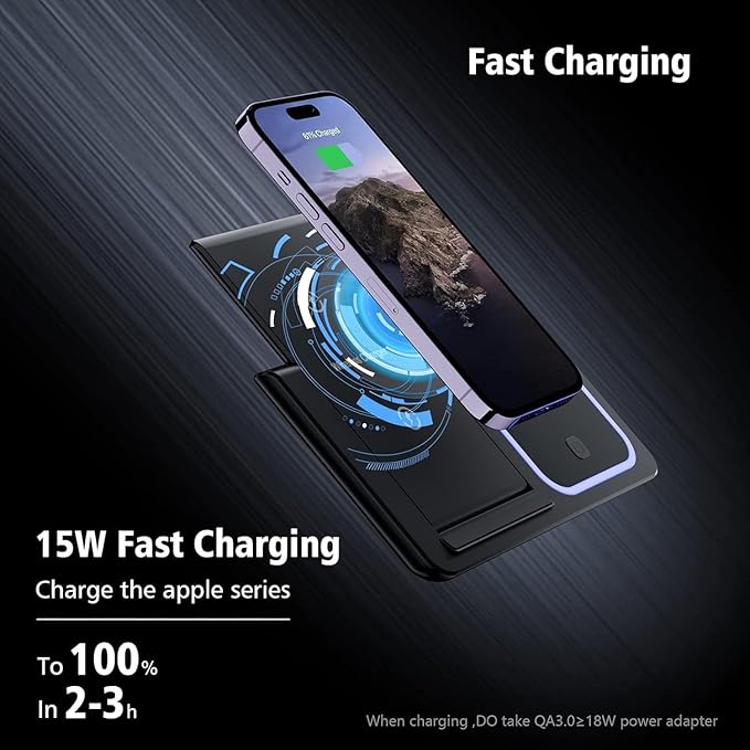 3 in 1 Wireless Charger Charging Station, Wireless Charger Stand for iPhone17 16 15 14 Pro Max 13 12 11,Charging Dock for AirPods 4 3 2 Pro, Apple Watch 11/10/9/Ultra/8/SE/7/6/5/4/3