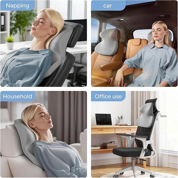 BEBAS Car Headrest Pillow, Ergonomic Neck Pillow with Memory Foam, Enlarged Surface for Head Neck Shoulder Support, Breathable Removeable Car Seat Pillow for Pain Relief(Gray, 1 Pack)