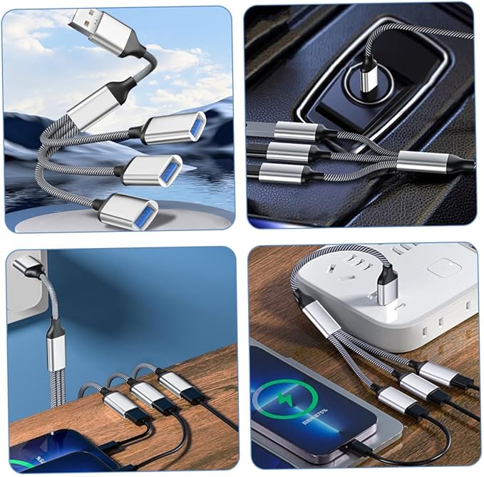 Portable USB Power Splitter Cable Male to Female Ports Compact USB Hub with Over Over-Voltage Protection for Laptop Car and Computer Use