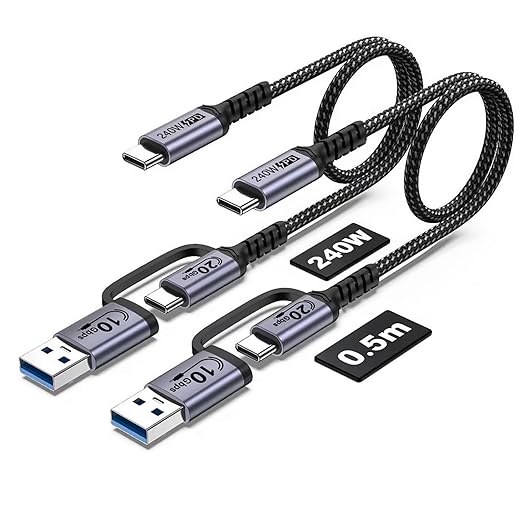 Android Auto USB C Cable 2-in-1 [1.5ft, 2Pack] 240W Max USB 3.1 Gen 2 Fast Charging CarPlay Cable, Compatible with iPhone 16 15 Pro Max, Galaxy S23 S22 Ultra Note 20, SSD