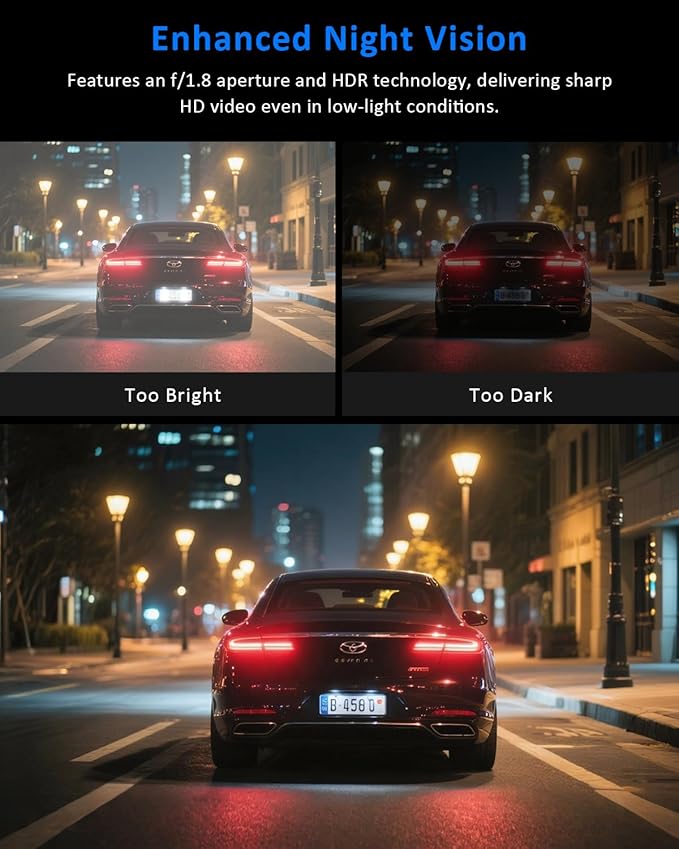 3 Channel 360 Dash Cam Front and Rear and Inside with 32G Card,1080P Dash Camera for Cars,Night Vision,3.0" IPS Screen,170° Wide Angle,Loop Recording,24H Parking Mode