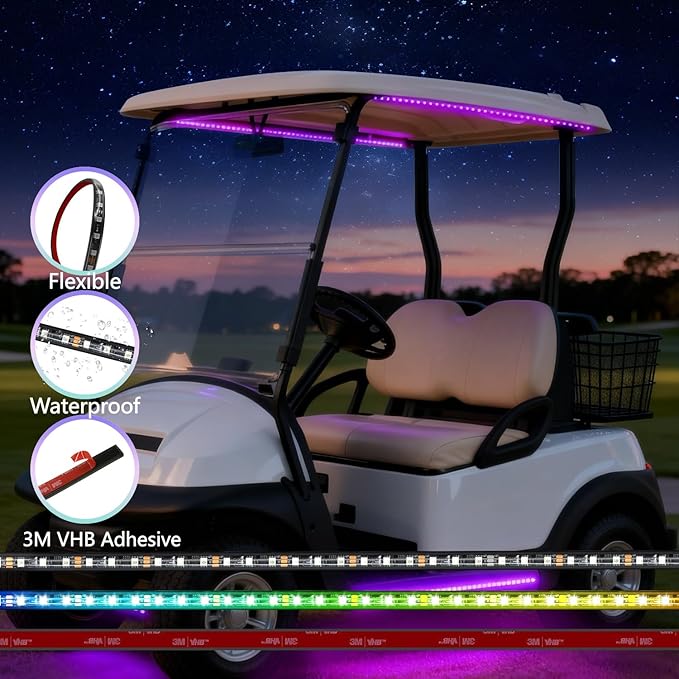 6 Pcs RGB+IC Golf Cart Underglow Light Strip with Roof Canopy Lights, 12V-80V Dream Color Chasing Light for EZGO Yamaha Club Car, Remote and APP Control, Voltage Reducer Included