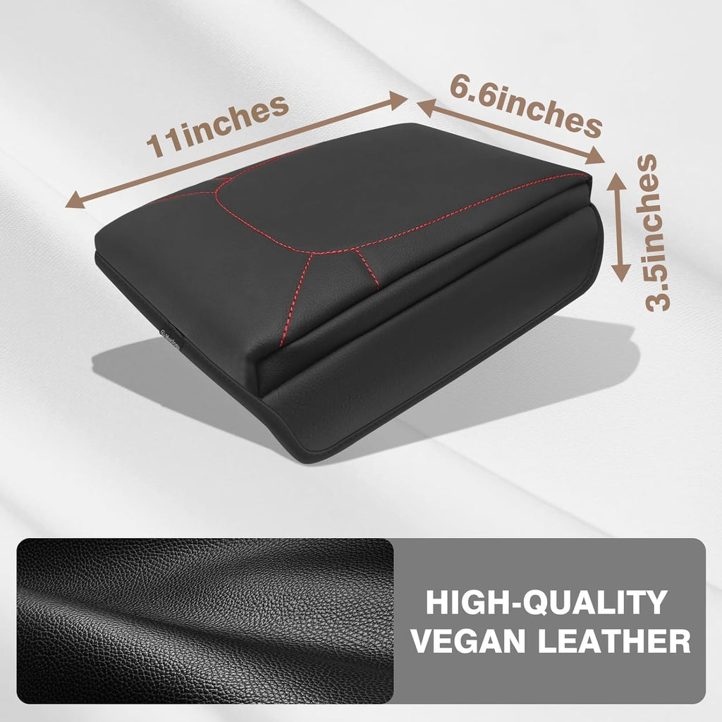 Muslogy Center Console Armrest Cover Compatible with Chevrolet Colorado/GMC Canyon 2023-2025 Accessories Arm Rest Cushion Anti-Scratch Middle Console Lid Protector 1-Inch Extra Thick(Red Stitching)