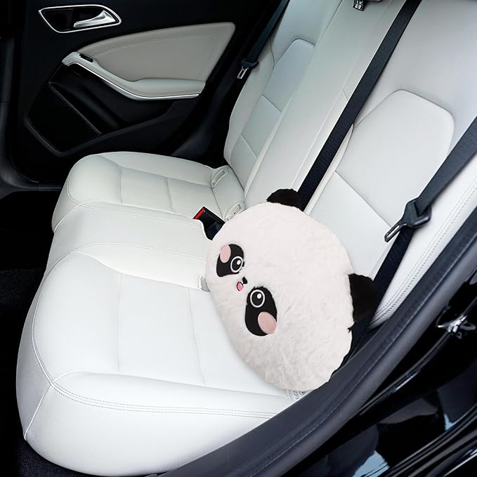 PRETYZOOM Cartoon Panda Lumbar Support Pillow with Rabbit Hair Embroidery, Soft Plush Car Seat Cushion for Lower Back, Shoulder Relaxer for Driving and Office Use