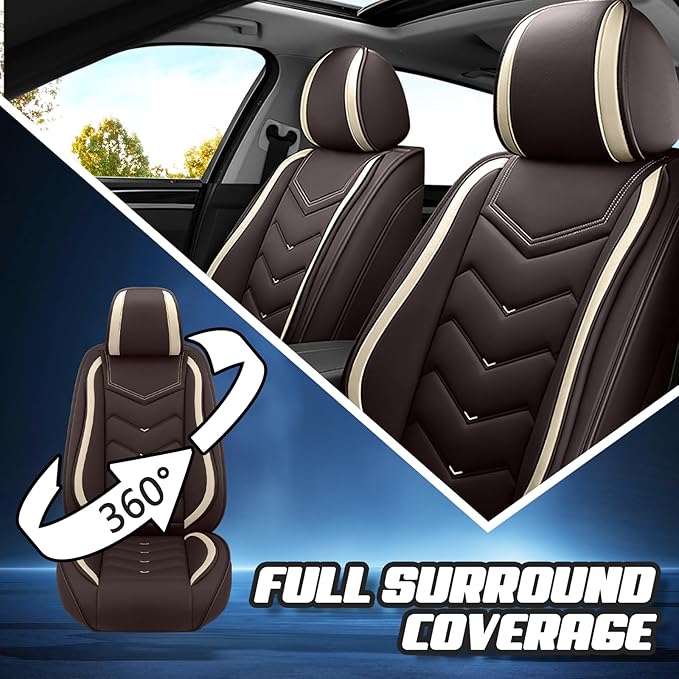 Car Seat Covers for Jeep Grand Cherokee L 2021-2025, Premium Nappa Leather Car Seat Cover, Stylish Sport Seat Covers， Automobile Seat Cover Sets.(Standard 5 Seats/Coffee Color)