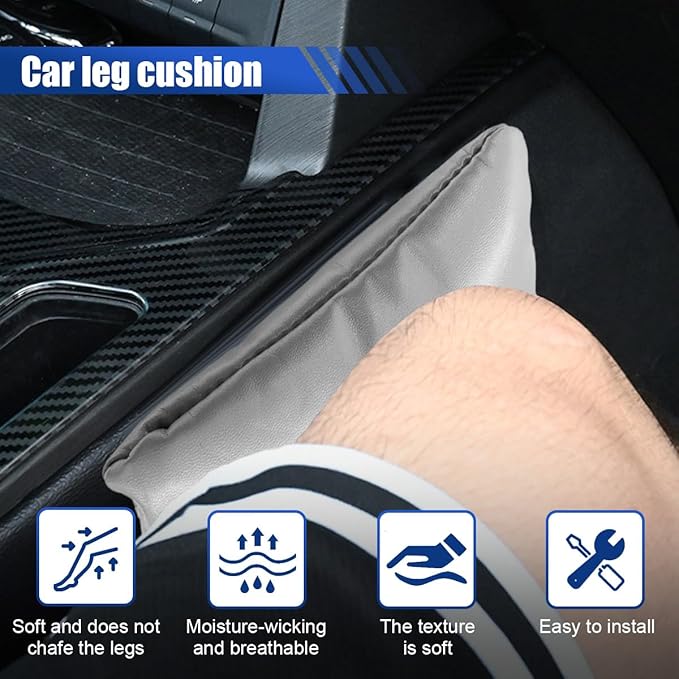 Car Knee Cushion Pad, PU Leather Automotive Center Console Elbow Armrest Pillow, Soft Auto Door Leg Support Pad Protector, Universal Vehicle Interior Comfort Accessories (Gray)