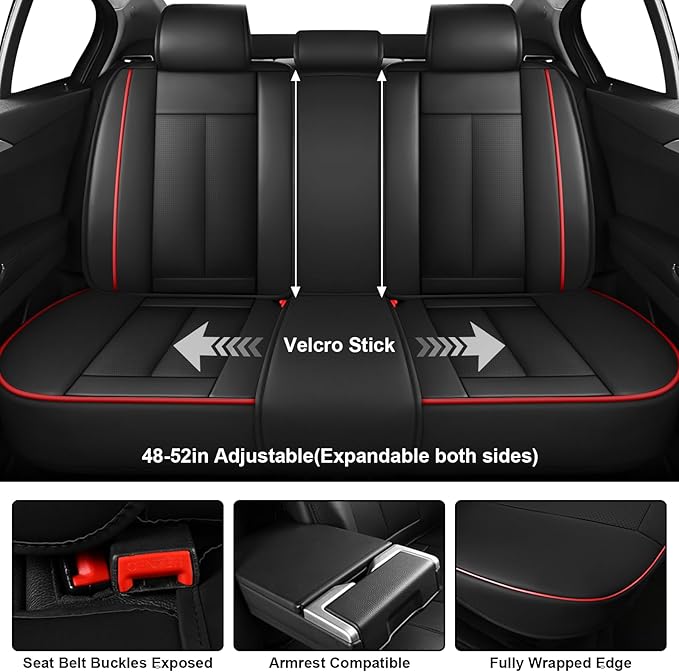 Fit for 98% of Mercedes Benz Car Seat Covers, Premium Nappa Leather Seat Cover, Fully Wrapped Protect Modern Style Seat Cover (5-Seat Standard, Black & Red)