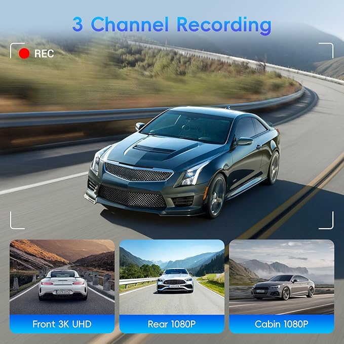 Rear View Mirror Camera, 3 Channel Mirror Dash Cam Front Rear and Inside, 11" Triple Rearview Mirro with 128GB Card, Backup Camera for Car Trucks with WiFi,Reverse Assist,Night Vision,Parking Monitor