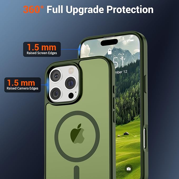 SUPFINE Magnetic for iPhone 16 Pro Max Case (Compatible with MagSafe) (Military Grade Drop Protection) Slim Translucent Matte Shockproof with Anti-Fingerprint Phone Case, Cangling Green