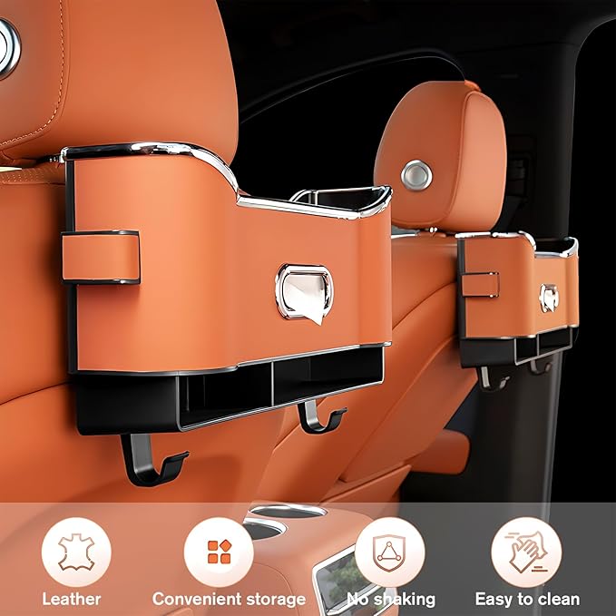 Multifunctional Car Seat Back Storage Box, Universal Car Seat Organizer, Car Seat Tissue Box and Organizer, Car Seat Paper Towel Organizer， Car Organizer with 2 Drink Cup Holders (Brown)