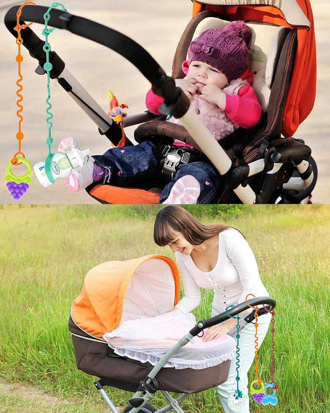 LittleHugs Toy Straps for Baby, 5pcs Adjustable Toy Holder for Stroller Accessories, Silicone Tether Pacifier Clip, No Throw Travel Essential Leash for High Chair, Car Seat (4-Pack)
