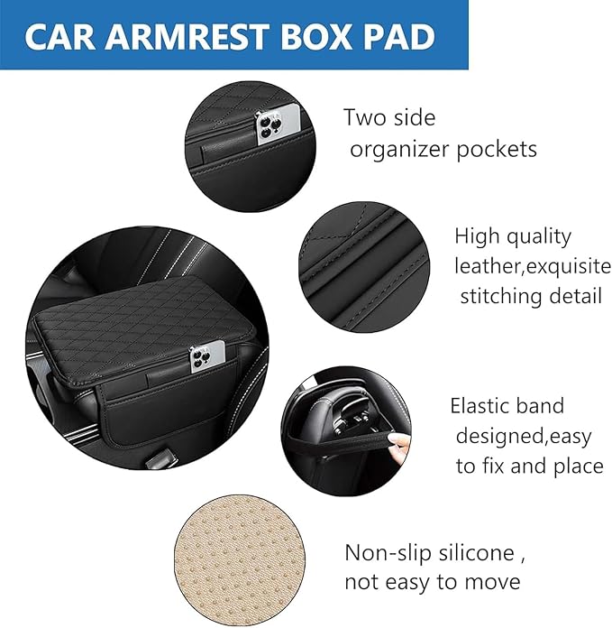 Car Armrest Cushion for Isuzu D-MAX MU-X 2015-2025, Center Console Covers Pad Leather Accessories, Arm Rest Protector Mat with Side Storage Bag for SUV/Sedan/Truck,A/Black