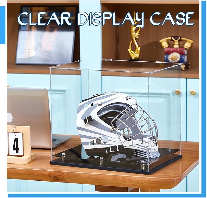 Barydat Football Helmet Display Case 14.2 x 11 x 12.6 Inch Full Size Acrylic Clear Hat Display Crystal Hat Box with Stainless Steel Risers for Basketball Sports Collectibles Showcase Memorabilia