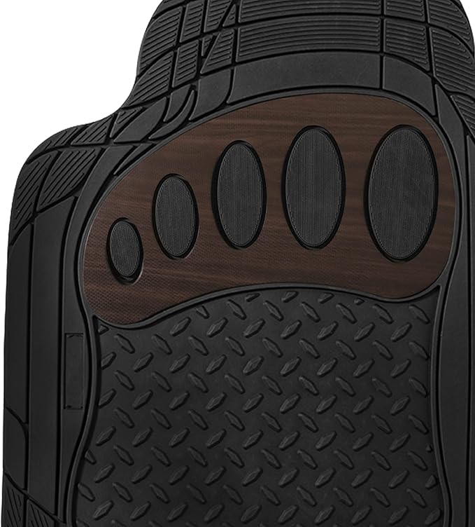 FH Group Automotive Floor Mats Universal Fit Trimmable Climaproof for All Weather Heavy Duty Rubber fits Most Cars, SUVs, and Trucks, with Footprint Design, Full Set Brown Black