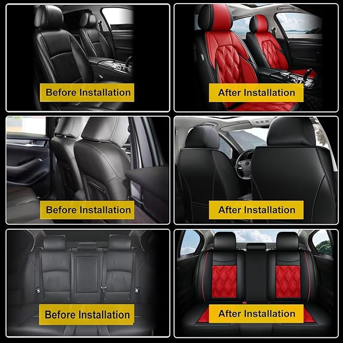AOMSAZTO Car Seat Covers,Full Set 5 Seats Custom Fit for Acura RDX 2008-2026,Leather Carseat Automotive Cushion Covers Seat Protector,Airbag Compatible Waterproof Black&Red