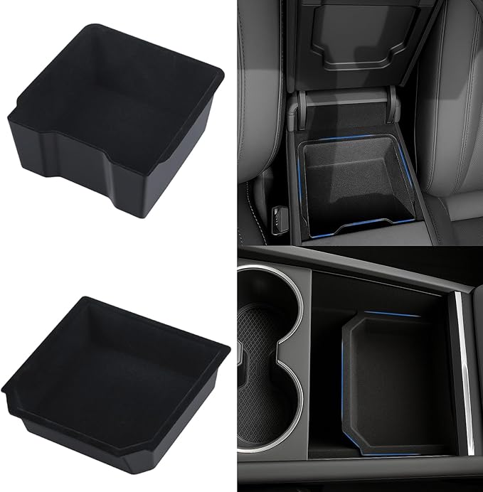 Center Console Organizer for 2026 Tesla Model Y Juniper Accessories & Model 3 Highland 2026-2024 Flocked Storage Organizer Set Center Console Box, Armrest Box and DIY Cup Mat
