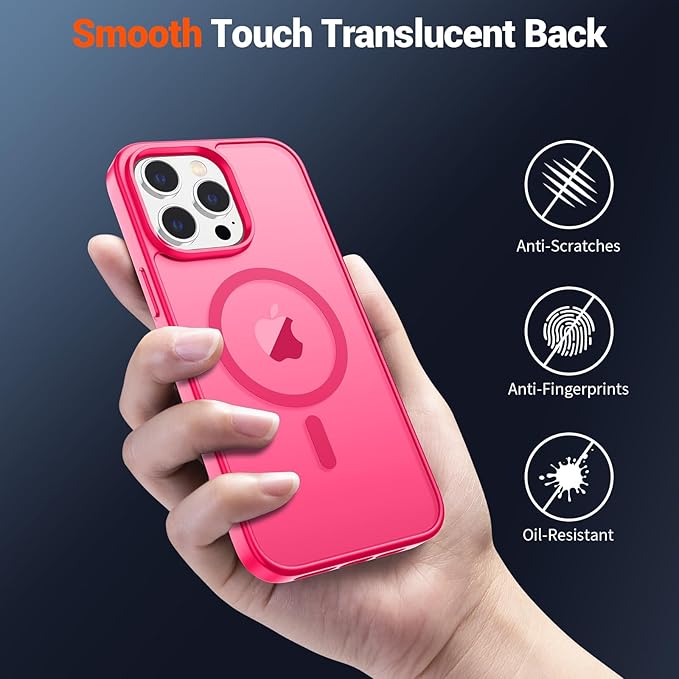 SUPFINE Magnetic for iPhone 14 Pro Case (Compatible with MagSafe) (Military Grade Drop Protection) Slim Translucent Matte Shockproof with Anti-Fingerprint Phone Case,Hot Pink