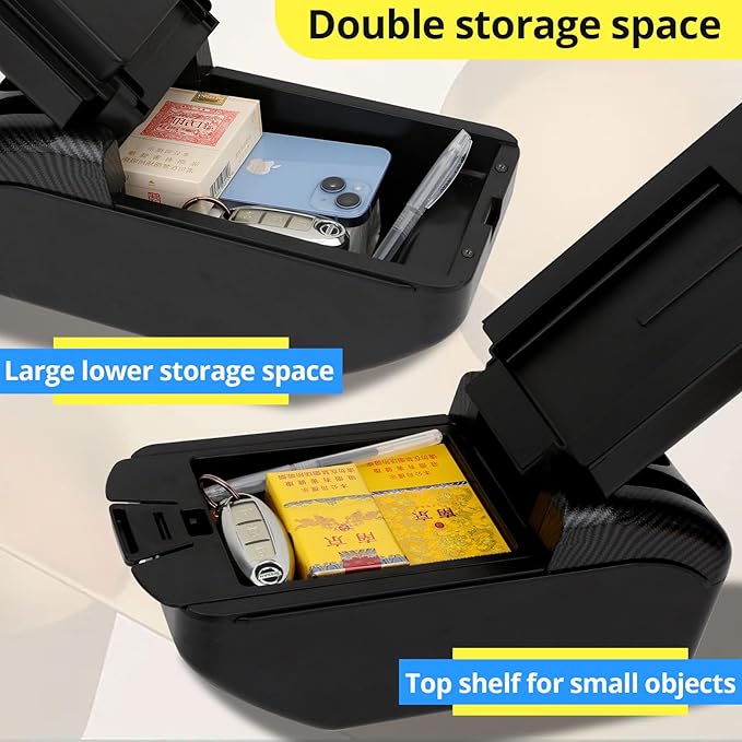 AULPHIKE Compatible with Nissan Versa Armrest 2020-2024 Car Center Console Organizer Armrests Double Layer Storage with USB Ports（Black Style）