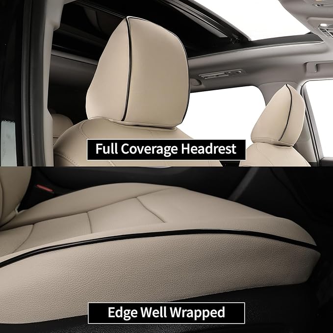 EKR Camry Seat Covers for Toyota Camry L, LE, SE 2018-2024 & SE Nightshade 2020-2024,(Not for Hybrid) Leather Car Seat Cover Full Set for Trucks SUV-Faux Leather (Beige)