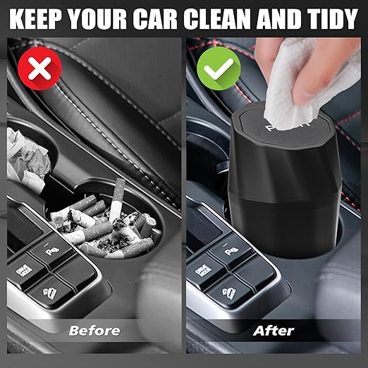Car Trash Can Bin with Lid - Car Garbage Can with 20pcs Trash Bags for Cup Holder - Black Leakproof Mini Vehicle Trash Bin for SUV Truck - Small Car Organizers and Storage for Door Front Back Seat