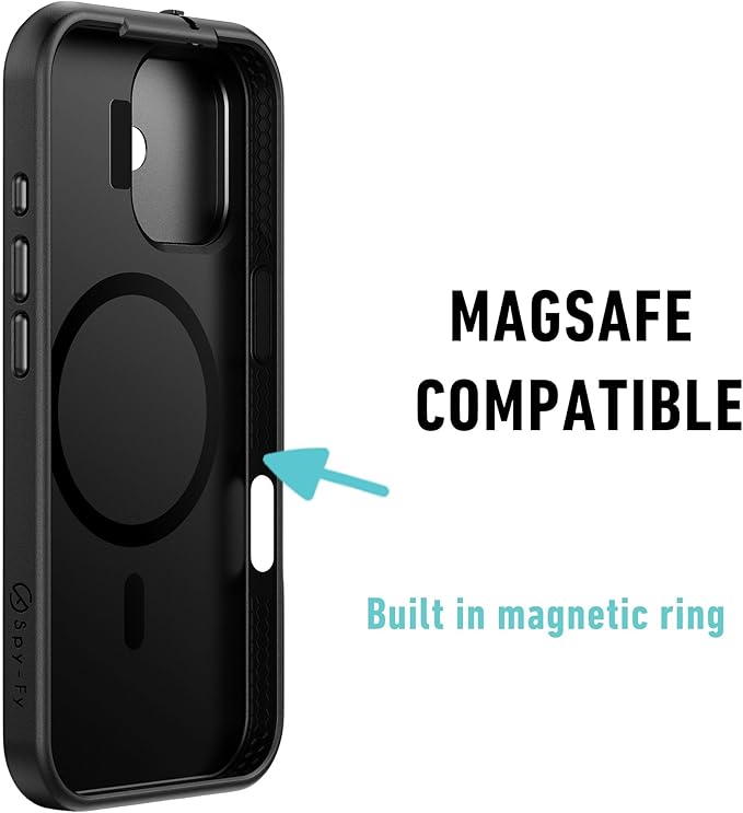 Spy-Fy iPhone 17 Privacy Case | Front and Rear Camera Covers | MagSafe iPhone Case with Lens Protection | Camera Blocker for Privacy and Safety | Slim Shockproof Phone Cover 6,3-inch Black
