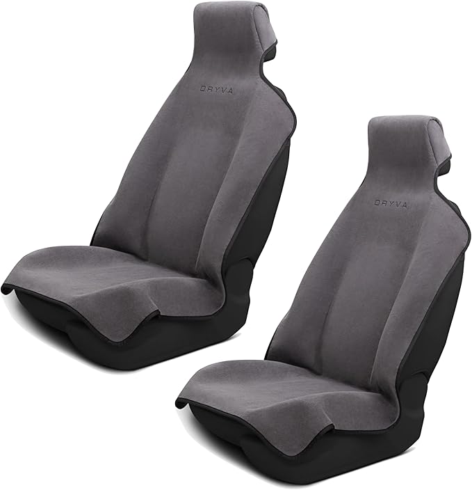 DryvaSeat - Premium Microfiber Towel Car Seat Cover - Waterproof & Sweatproof - Universal Fit, Machine Washable, Non-Slip - Seat Protector for Car, Truck, SUV, Van (Gray, 2 Pack)