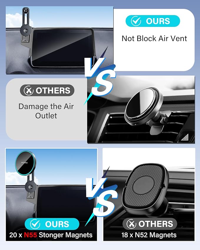Phone Holder for VW Volkswagen Atlas/Altas Cross Sport 2024 2025 Accessories 12-Inch Screen Fixed Clip, Car Magnetic Phone Mount Compatible with MagSafe, Magnets Fast Wireless Charger Cell Phone Base
