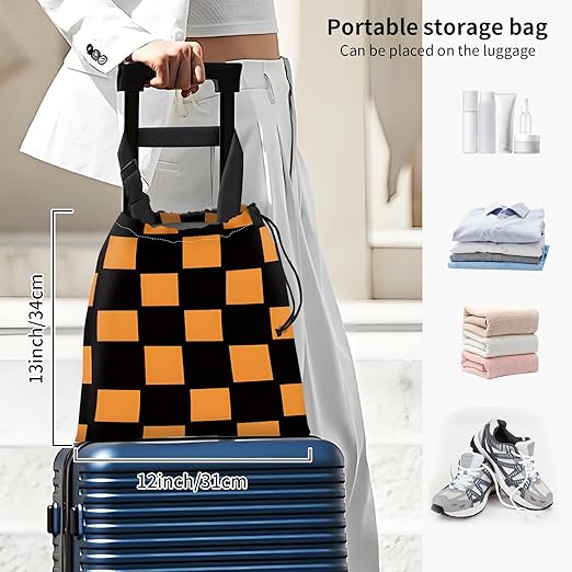 Car Trash Bag Large Hanging Can for Back of Seat, Cute Waterproof Car Garbage Bag for Vehicle, Travelling, Outdoor Black Orange Checkerboard