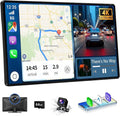 Wireless Carplay 11.3" A pple Carplay Screen for Car with 4K Dash Cam 1080P Backup Camera, Car Stereo for Carplay & Android Auto GPS Navigation/Bluetooth/Mirror Link/Voice Control/AUX/FM/Siri