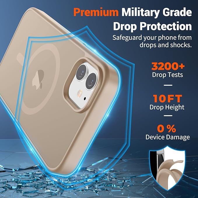 SUPFINE Magnetic for iPhone 12 Mini Case & iPhone 13 Mini Case with Screen Protector (Compatible with MagSafe) (Military Grade Drop Protection) Translucent Matte Shockproof Phone Cover,Desert Gold