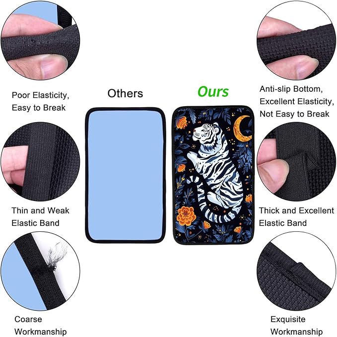 Car Armrest Cover Pads Universal Fashion Cute Auto Center Console Armrest Cover Pad with 2PCS Car Coasters Soft Waterproof Car Armrest Seat Protector for Women, Tiger Moon