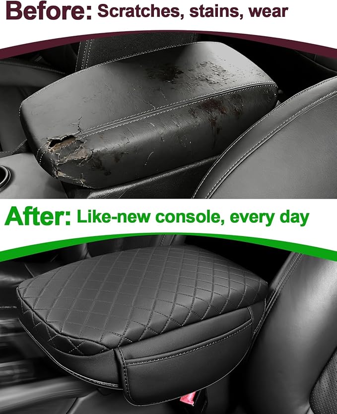Center Console Cover for Ford Ranger 2024 2025 2026 PU Leather Armrest Cushion Pad with Side Pocket Middle Console Lid Protector Ranger Interior Accessories (Ranger 24-26 pad)