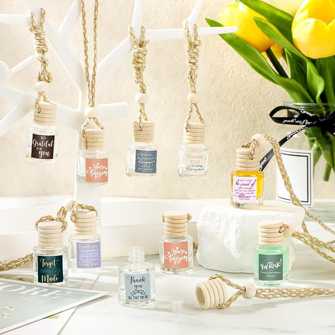 Funnymoom 10 Pcs Employee Appreciation Gifts Bulk Empty Glass Car Air Freshener Hanging Diffuser Thank You Gifts for Employee Nurse Staff Dietician Social Worker Volunteer