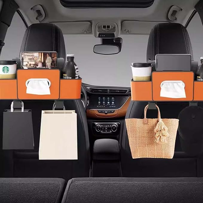 3-in-1 Car Backseat Organizer, 2026 Upgraded Multifunctional Car Seat Back Storage Box, Backseat Car Organizer with 2 Cup Holders, Tissue Box & Hooks, Universal Car Essentials (2Pack B)