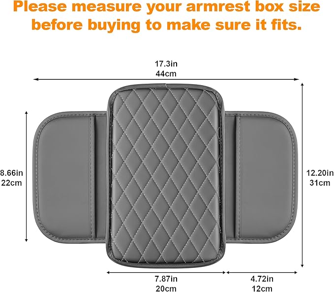 Center Console Cover for Cars Fit for Jeep Cherokee Leather Armrest Covers with 2 Storage Bags(Grey)