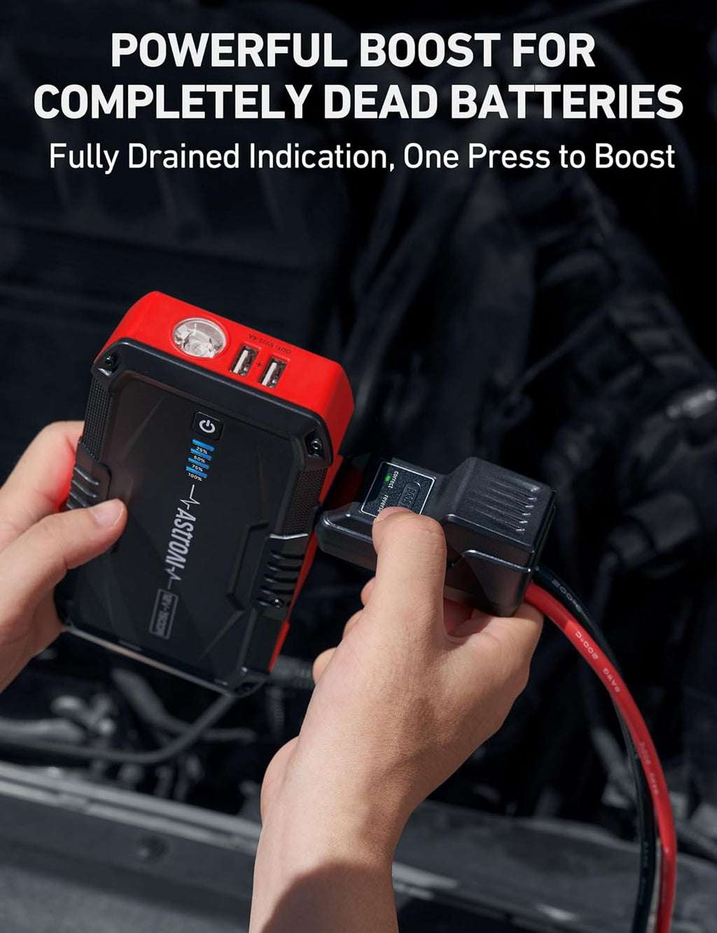 AstroAI S8 Car Battery Jump Starter, 1500A Peak Car Jumper Starter Battery Pack for Up to 6.0L Gas & 3.0L Diesel Engines, 12V Portable Jump Box with 3 Modes Flashlight and Jumper Cable (Red)