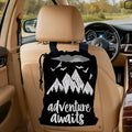 Adventure Awaits Car Trash Bag,Mountain Forest Strap Drawstring Car Garbage Bags,Car Back Seat Organizer with Adjustable Buckle for Car Accessories
