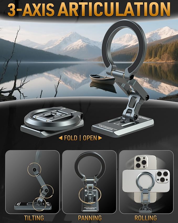 MOSENVKA Dual Magnetic Phone Holder Gym Magnetic Stand,Tripod Phone Mount (1/4'' Hole& ARCA-Swiss),Portable Phone Grip for iPhone 12/13/14/15/16/17-Desk/Car/Gym/Golf Cart/Airplane Use Stand (Silver)