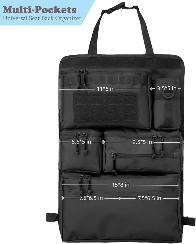 6 Pack Tactical Molle Car Seat Back Organizer - Tactical Vehicle Panel Organizer with 5 Detachable Molle Pouch,US Flag Patch and Keychain,Great Trunk Accessories for Man