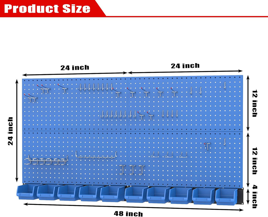 Ultrawall Pegboard Wall Organizer, Blue Metal Peg Board Panels, Garage Storage System with Hooks and Storage Bins, 59pcs