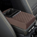 Car Center Console Armrest Pillow, 13.19"×7.87" Leather Car Arm Rest Cover, Memory Foam Auto Armrest Cushion with Cup Holder Phone Slot, Universal Vehicle Middle Console Cushion Pad (Coffee)